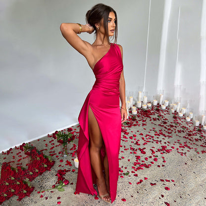 Burma Women's Cocktail Wedding Party Dress | One Shoulder, High Split, Maxi