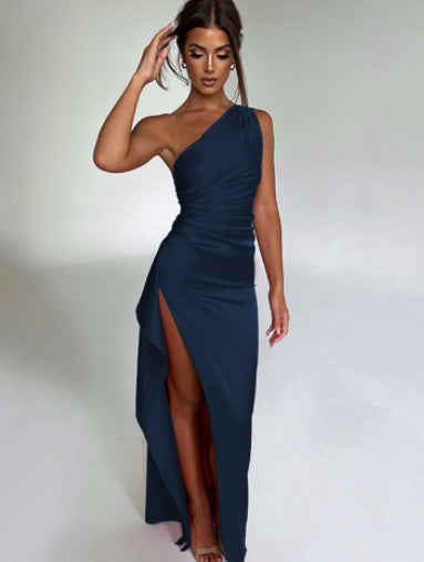 Burma Women's Cocktail Wedding Party Dress | One Shoulder, High Split, Maxi