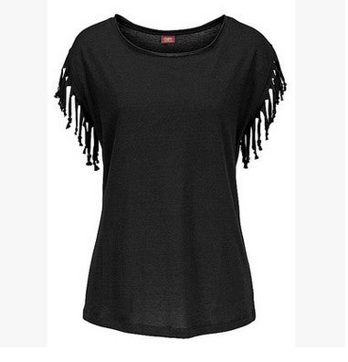Short sleeve cuffs tassel T-shirt