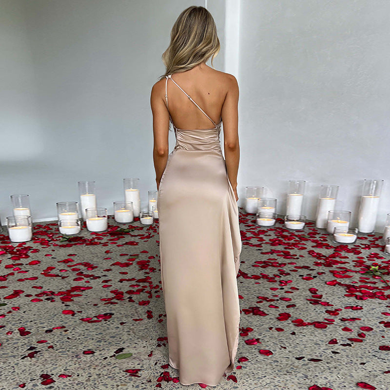 Burma Women's Cocktail Wedding Party Dress | One Shoulder, High Split, Maxi